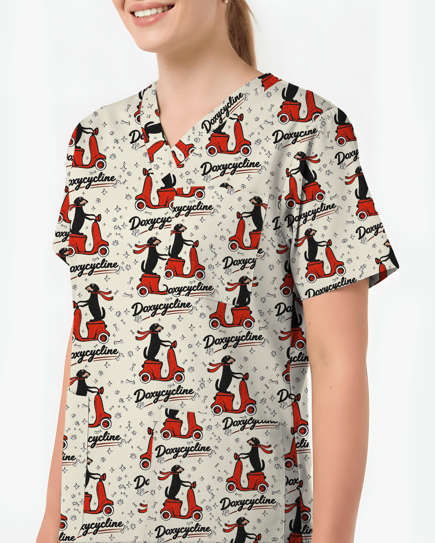 Funny Doxycycline Dachshund Nurse Scrub Top - Scrubloop