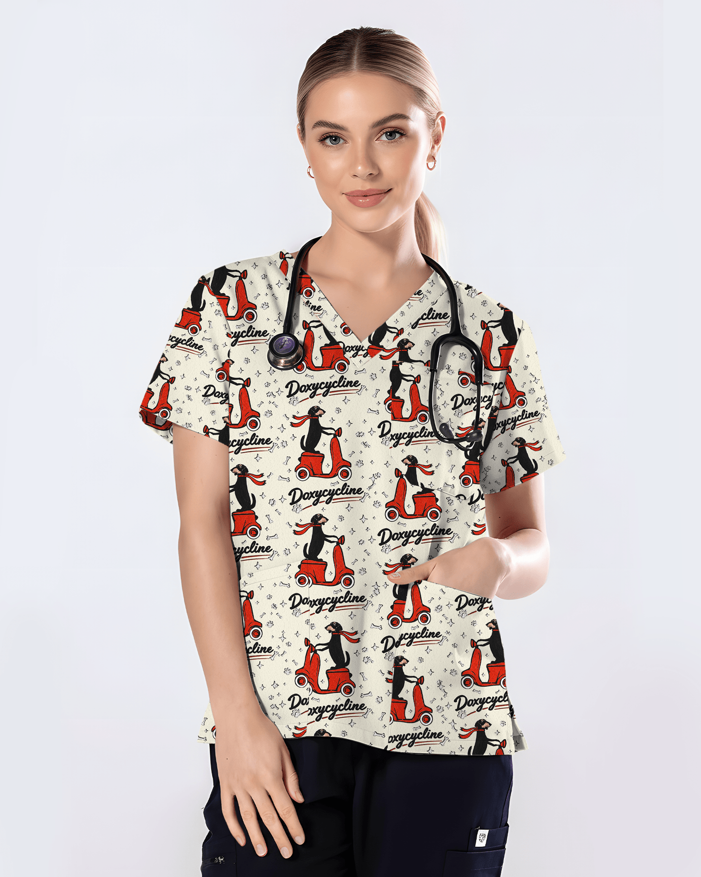 Funny Doxycycline Dachshund Nurse Scrub Top - Scrubloop