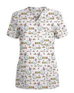 Funny Easter Bunny Pacman Style Cute Nurse Scrub Top - Scrubloop