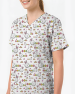 Funny Easter Bunny Pacman Style Cute Nurse Scrub Top - Scrubloop