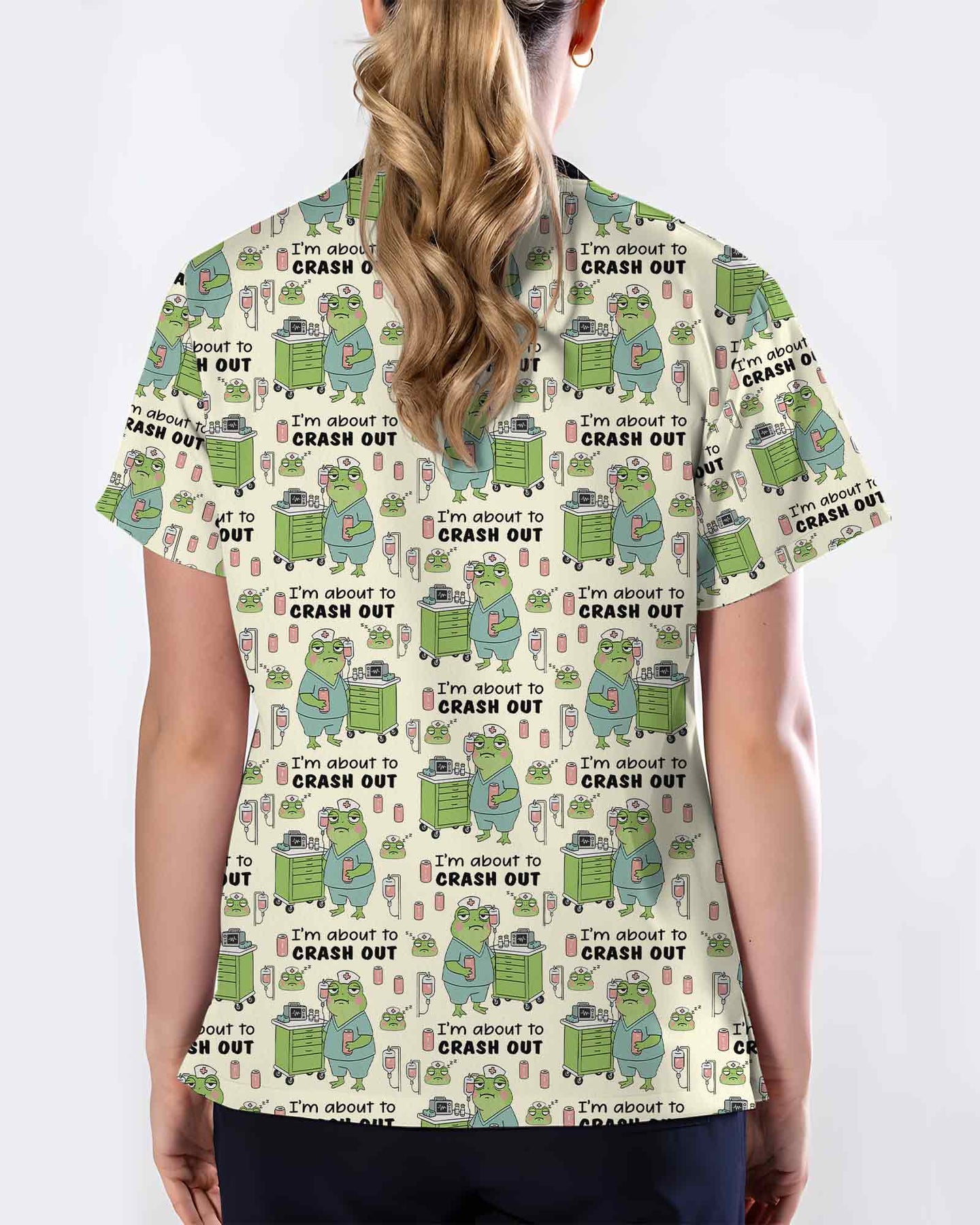 Funny Frog Pattern Nurse Scrub Top - Scrubloop