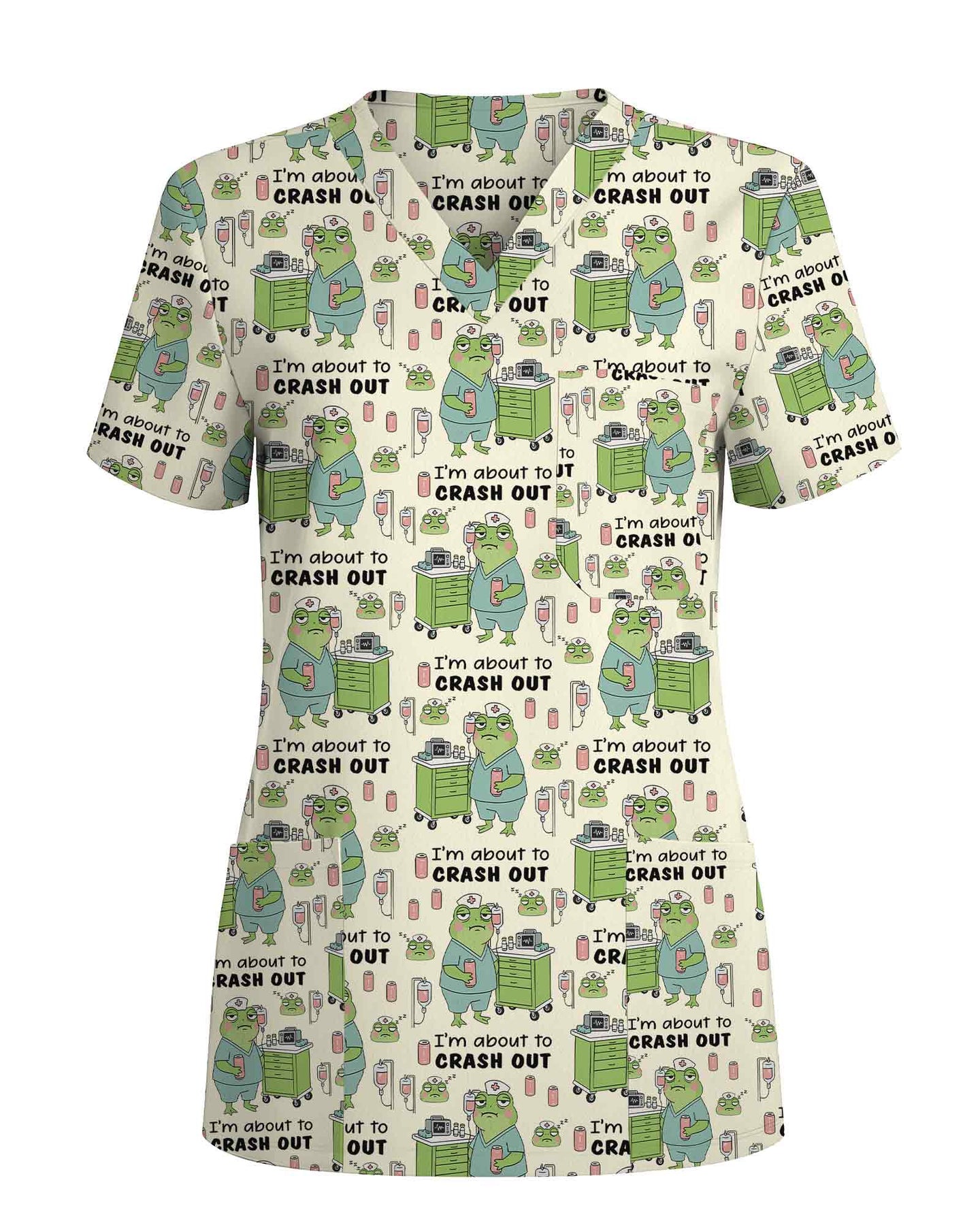 Funny Frog Pattern Nurse Scrub Top - Scrubloop