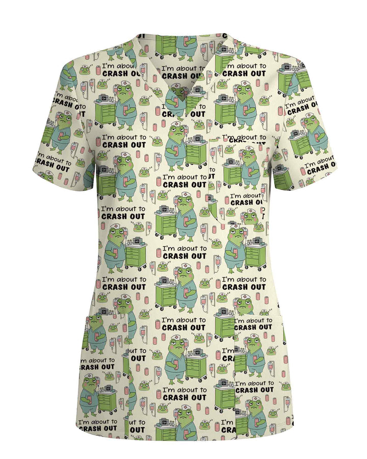 Funny Frog Pattern Nurse Scrub Top