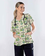 Funny Frog Pattern Nurse Scrub Top - Scrubloop