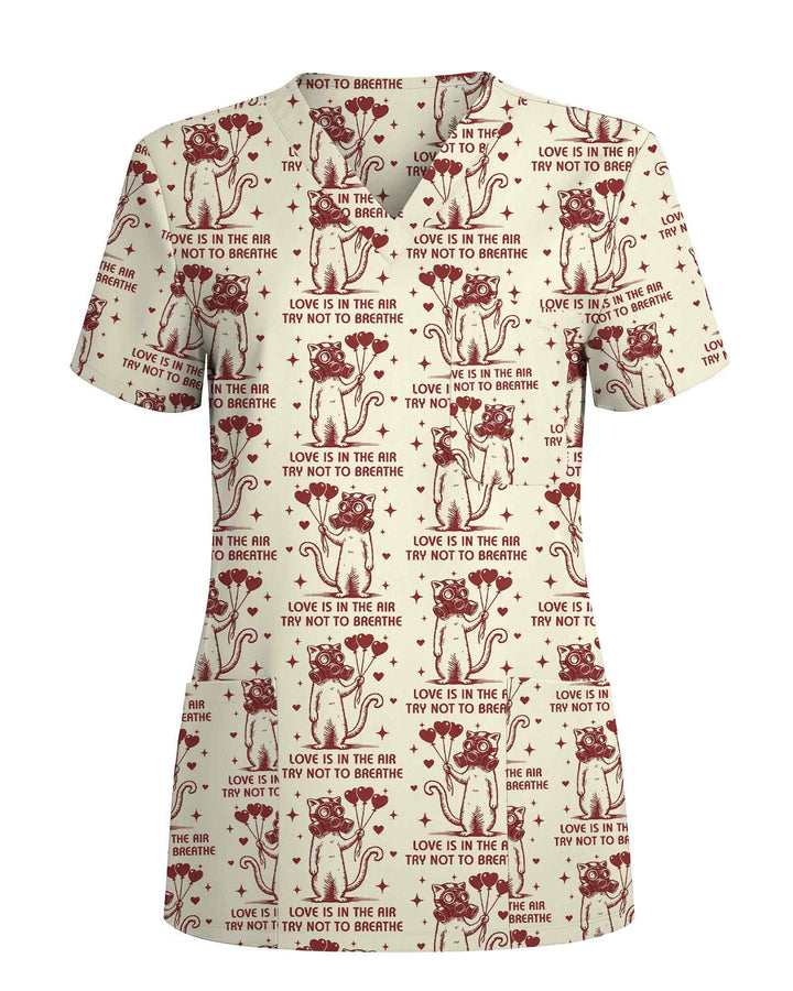 Funny Gas Mask Cat Valentine Scrub Top