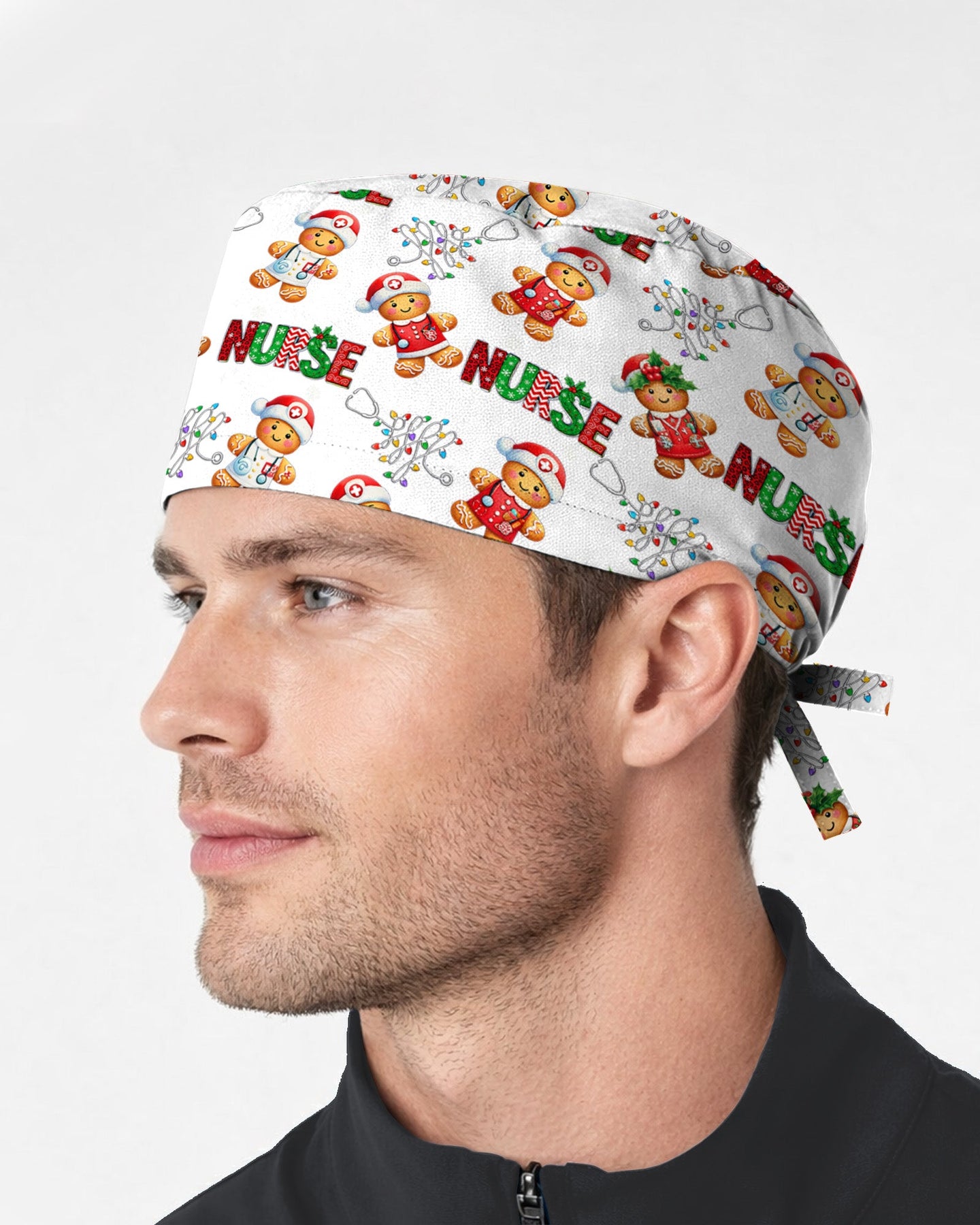 Funny Gingerbread Nurse Christmas Illustration Scrub Cap - Scrubloop