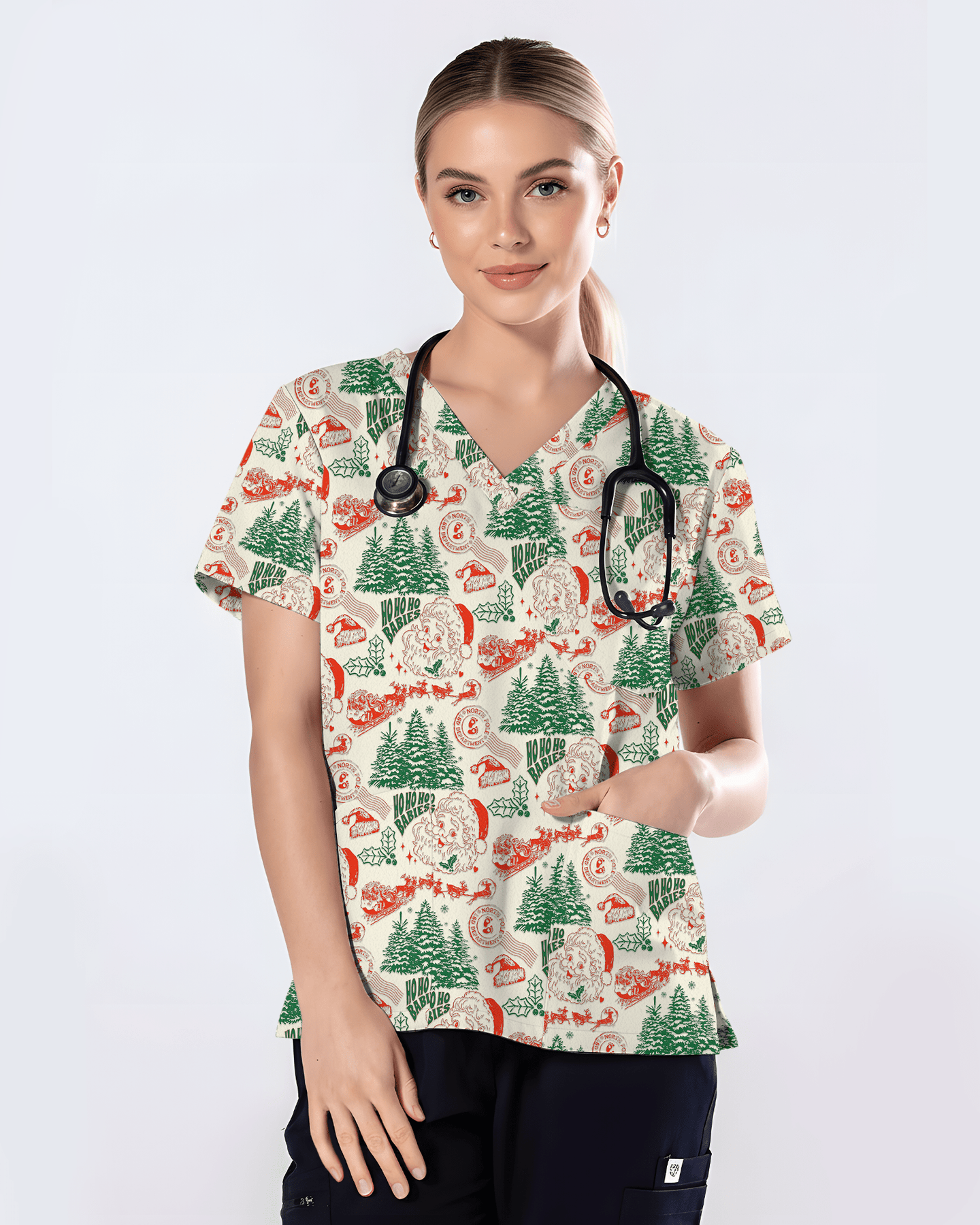 Funny Ho Ho Ho Babies Christmas Scrub Top - Scrubloop