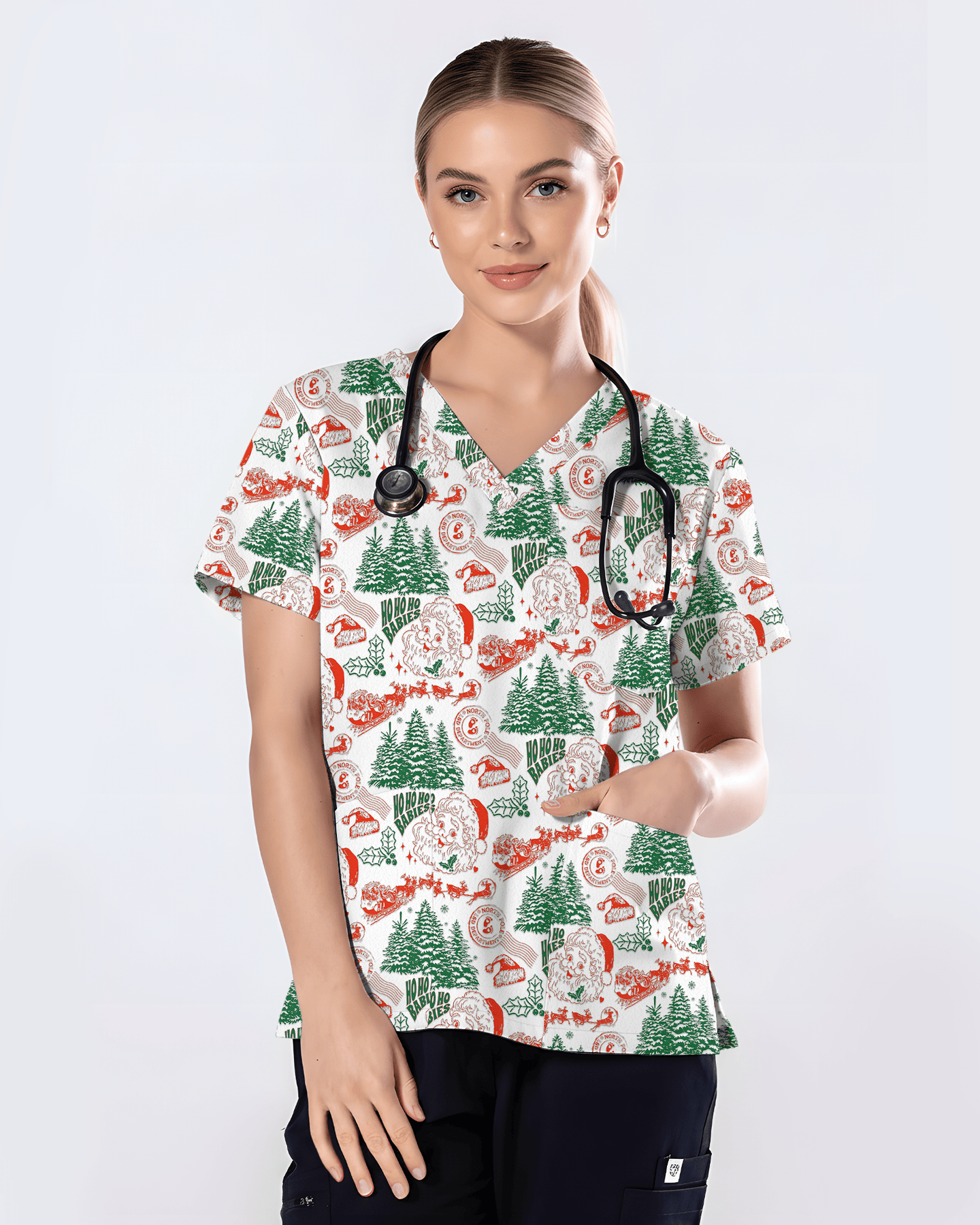 Funny Ho Ho Ho Babies Christmas Scrub Top - Scrubloop