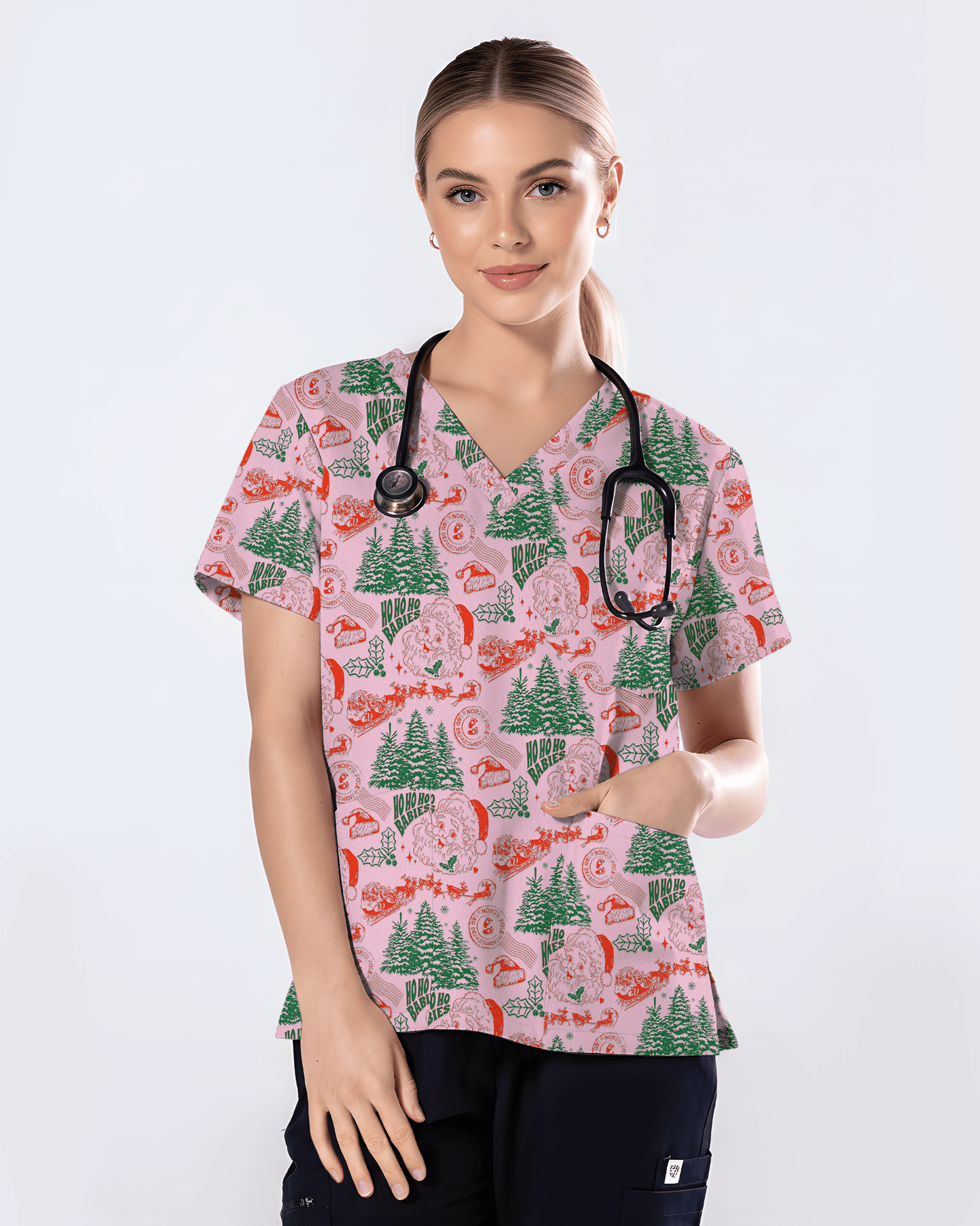Funny Ho Ho Ho Babies Christmas Scrub Top - Scrubloop