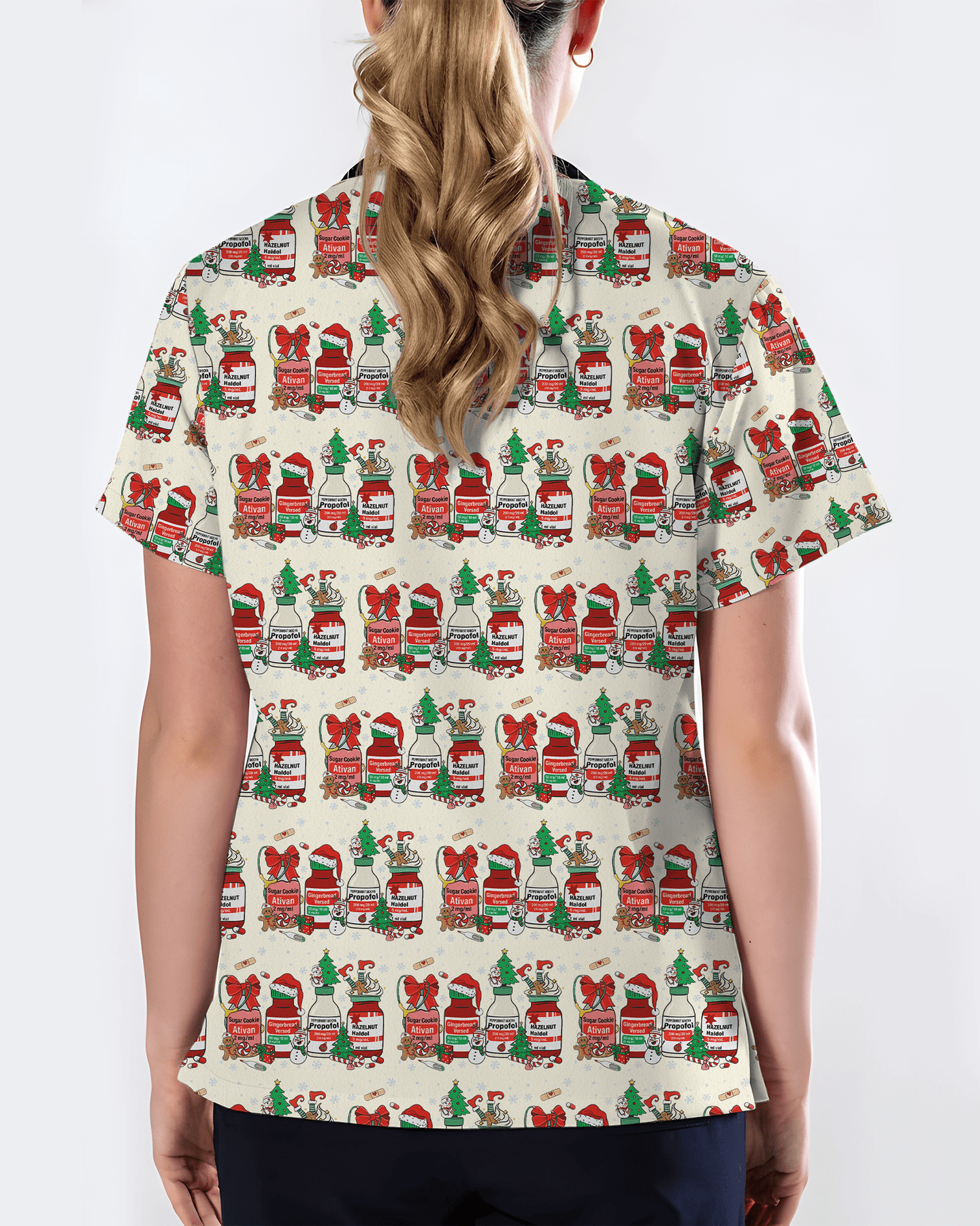 Funny Medical Christmas Medicine Bottle Nurse Scrub Top - Scrubloop