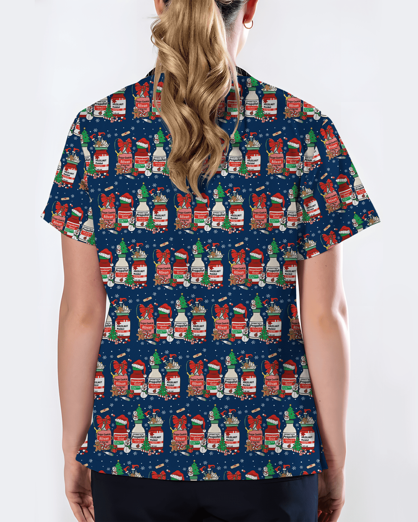 Funny Medical Christmas Medicine Bottle Nurse Scrub Top - Scrubloop