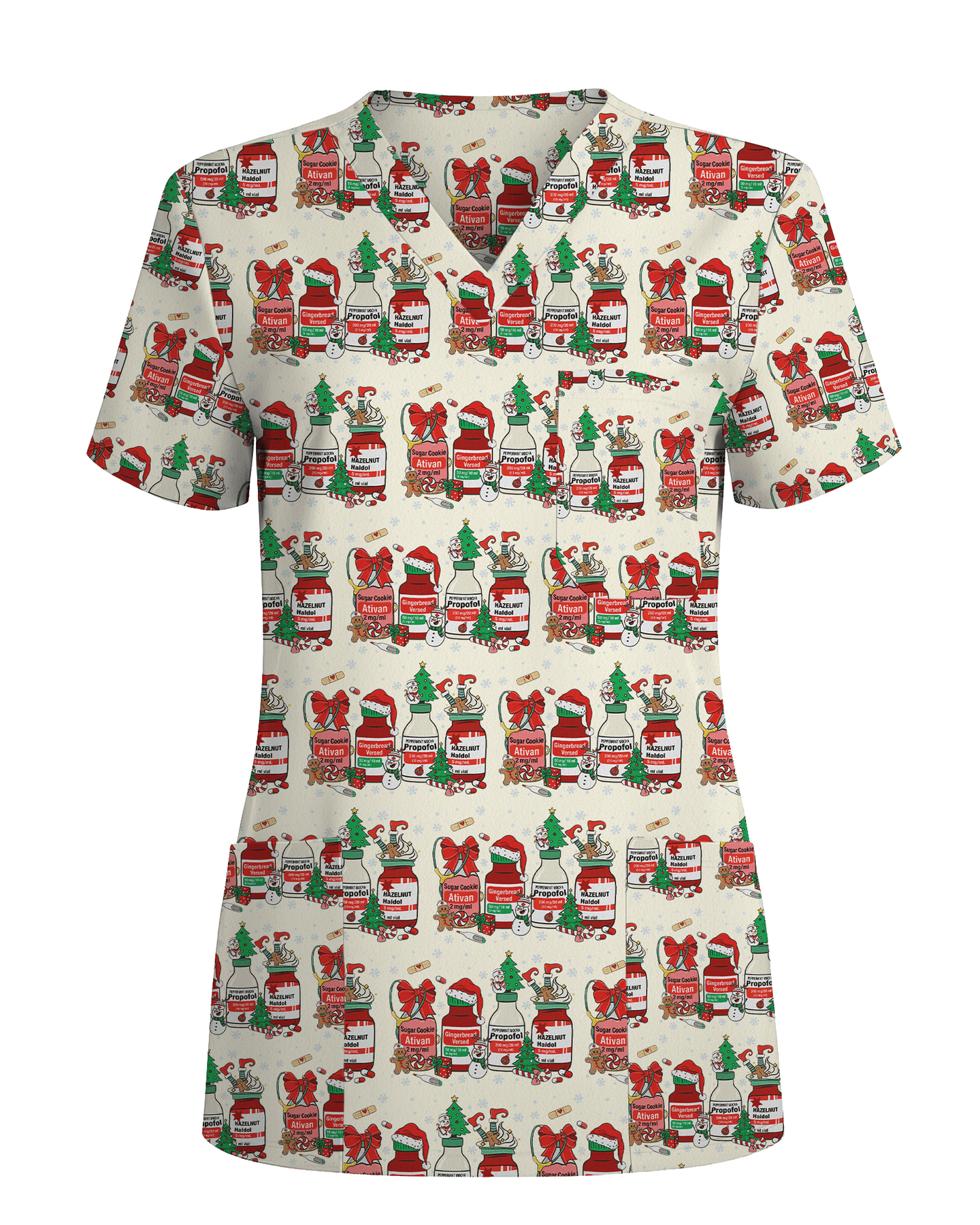 Funny Medical Christmas Medicine Bottle Nurse Scrub Top - Scrubloop