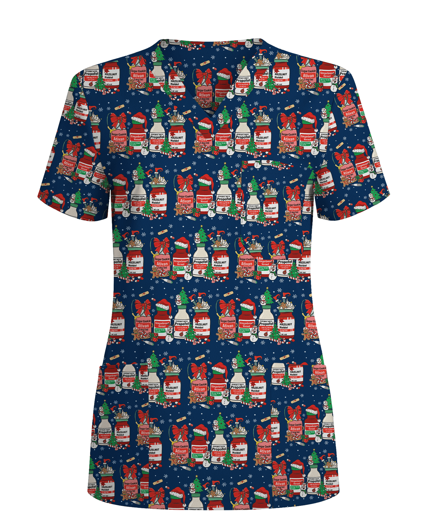 Funny Medical Christmas Medicine Bottle Nurse Scrub Top - Scrubloop
