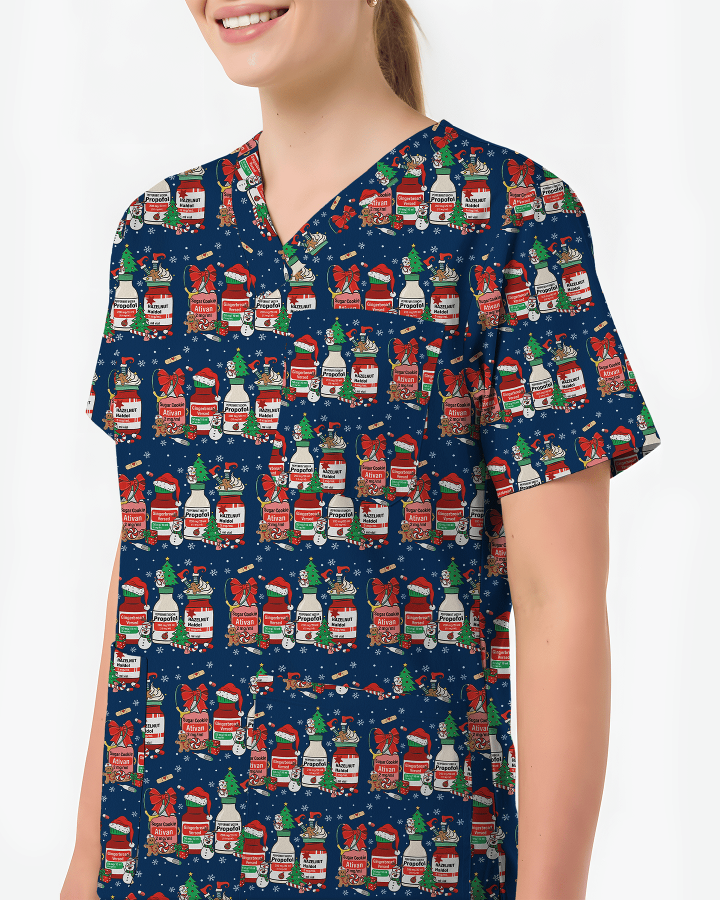 Funny Medical Christmas Medicine Bottle Nurse Scrub Top - Scrubloop