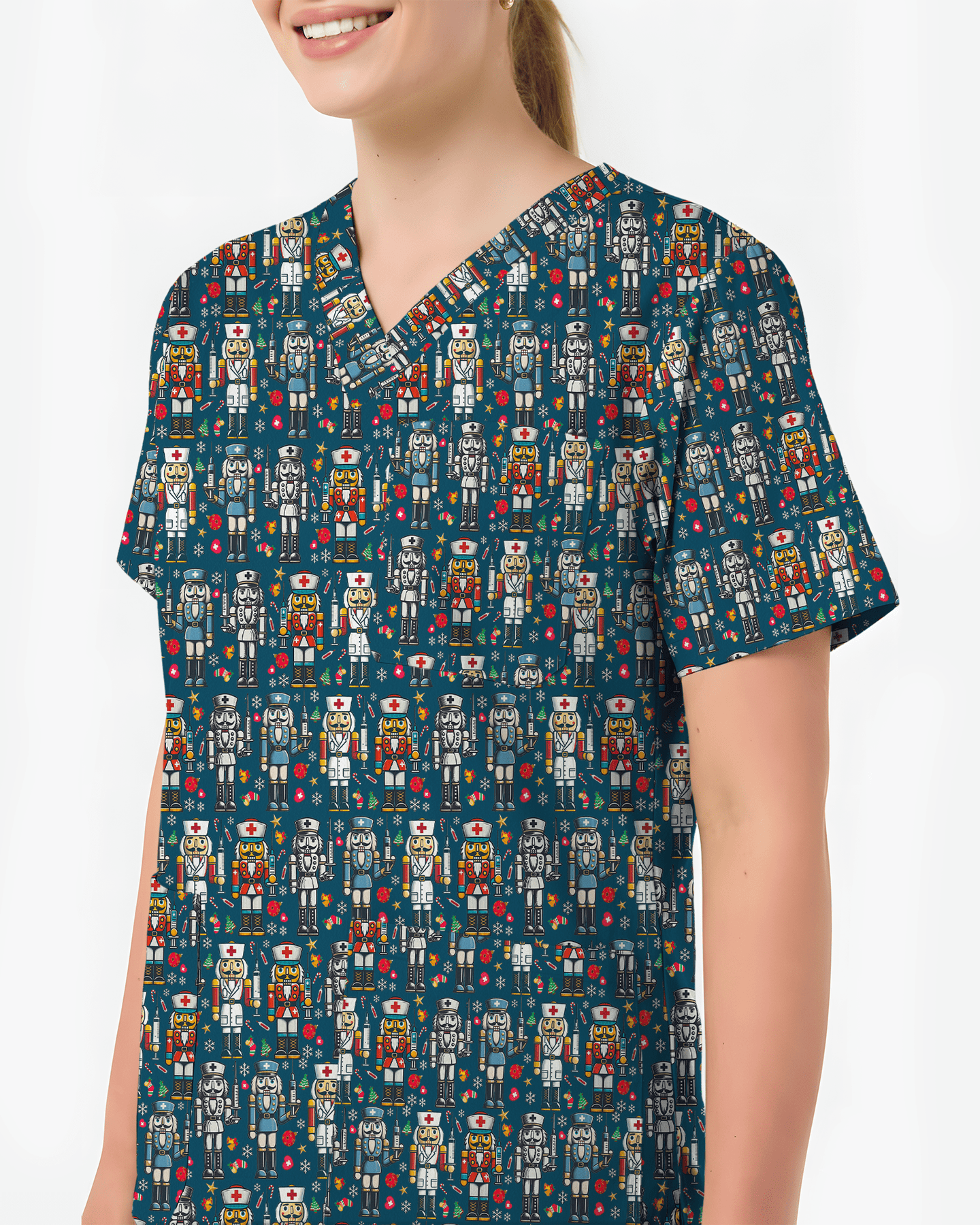 Funny Nutcracker Nurse Christmas Scrub Top - Scrubloop