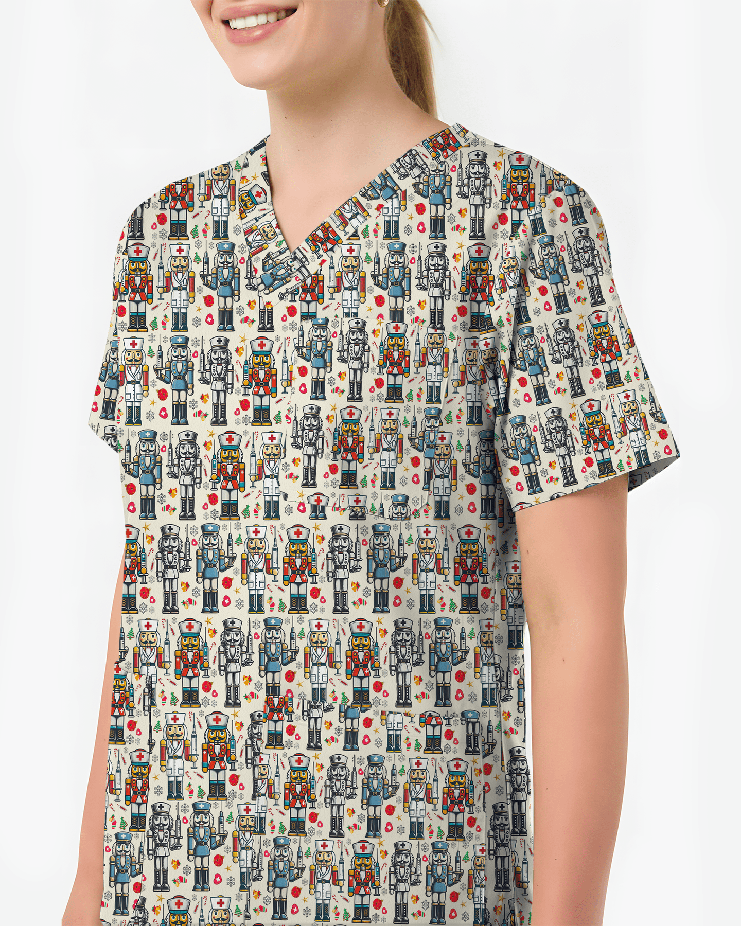 Funny Nutcracker Nurse Christmas Scrub Top - Scrubloop