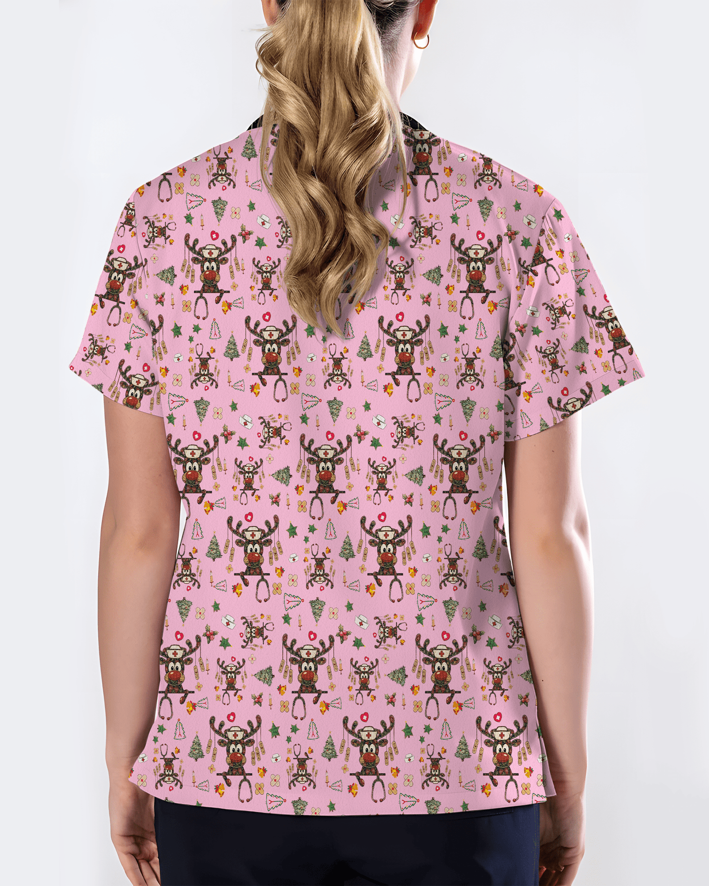Funny Reindeer Nurse Christmas Scrub Top - Scrubloop