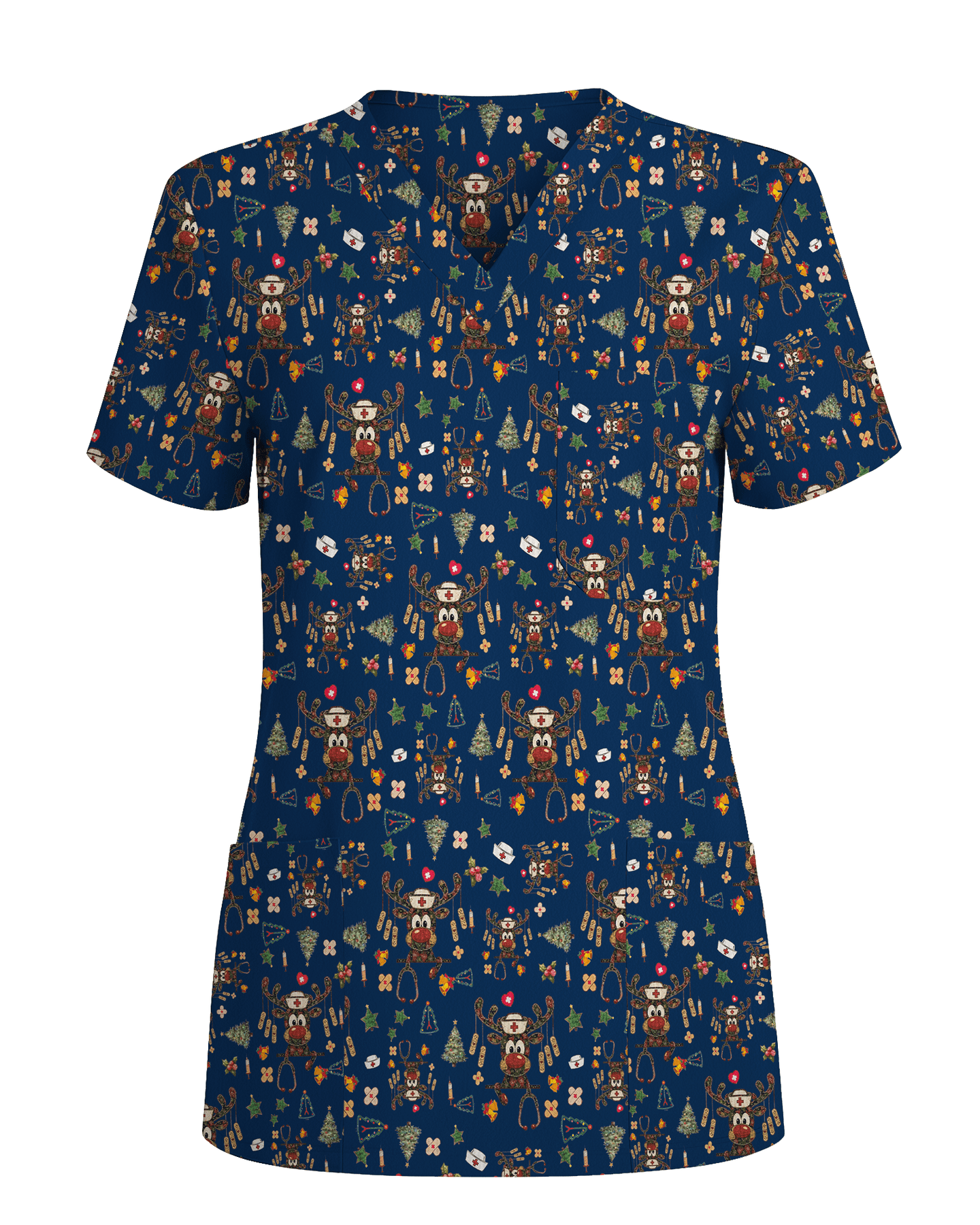 Funny Reindeer Nurse Christmas Scrub Top - Scrubloop