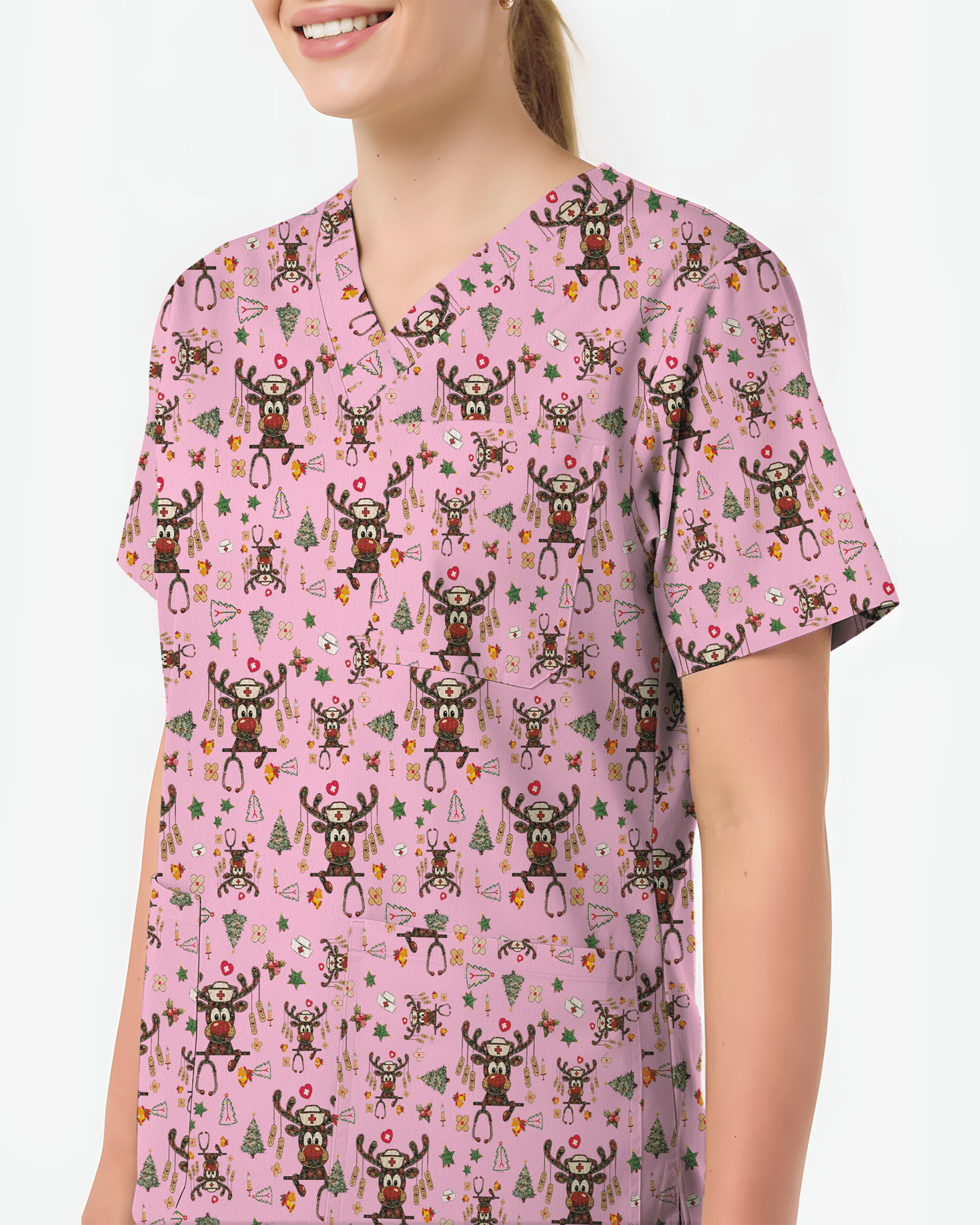 Funny Reindeer Nurse Christmas Scrub Top - Scrubloop