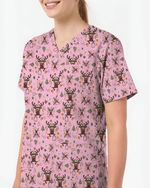 Funny Reindeer Nurse Christmas Scrub Top - Scrubloop