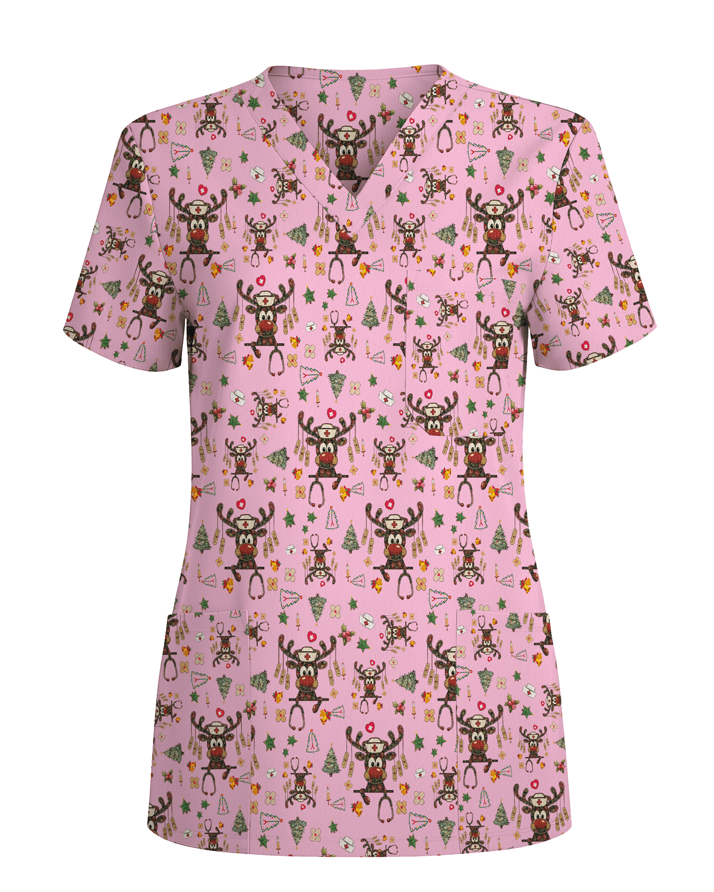 Funny Reindeer Nurse Christmas Scrub Top - Scrubloop