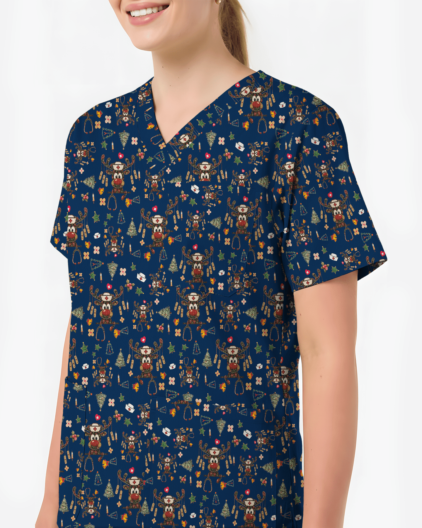 Funny Reindeer Nurse Christmas Scrub Top - Scrubloop