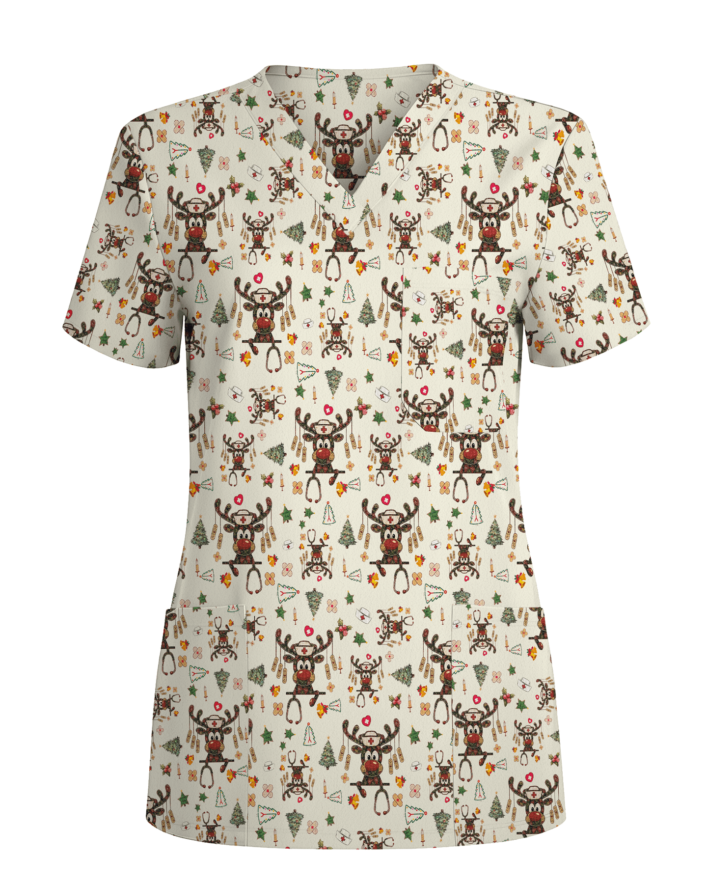 Funny Reindeer Nurse Christmas Scrub Top - Scrubloop