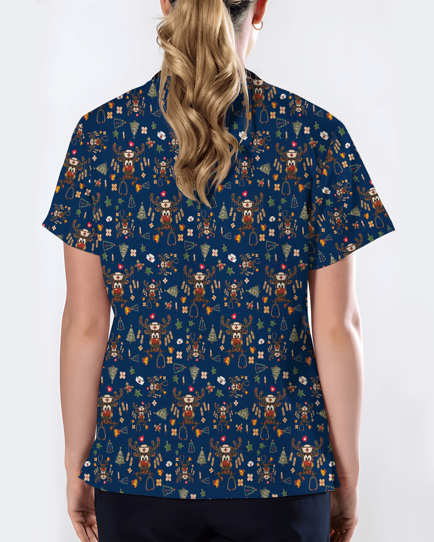 Funny Reindeer Nurse Christmas Scrub Top - Scrubloop
