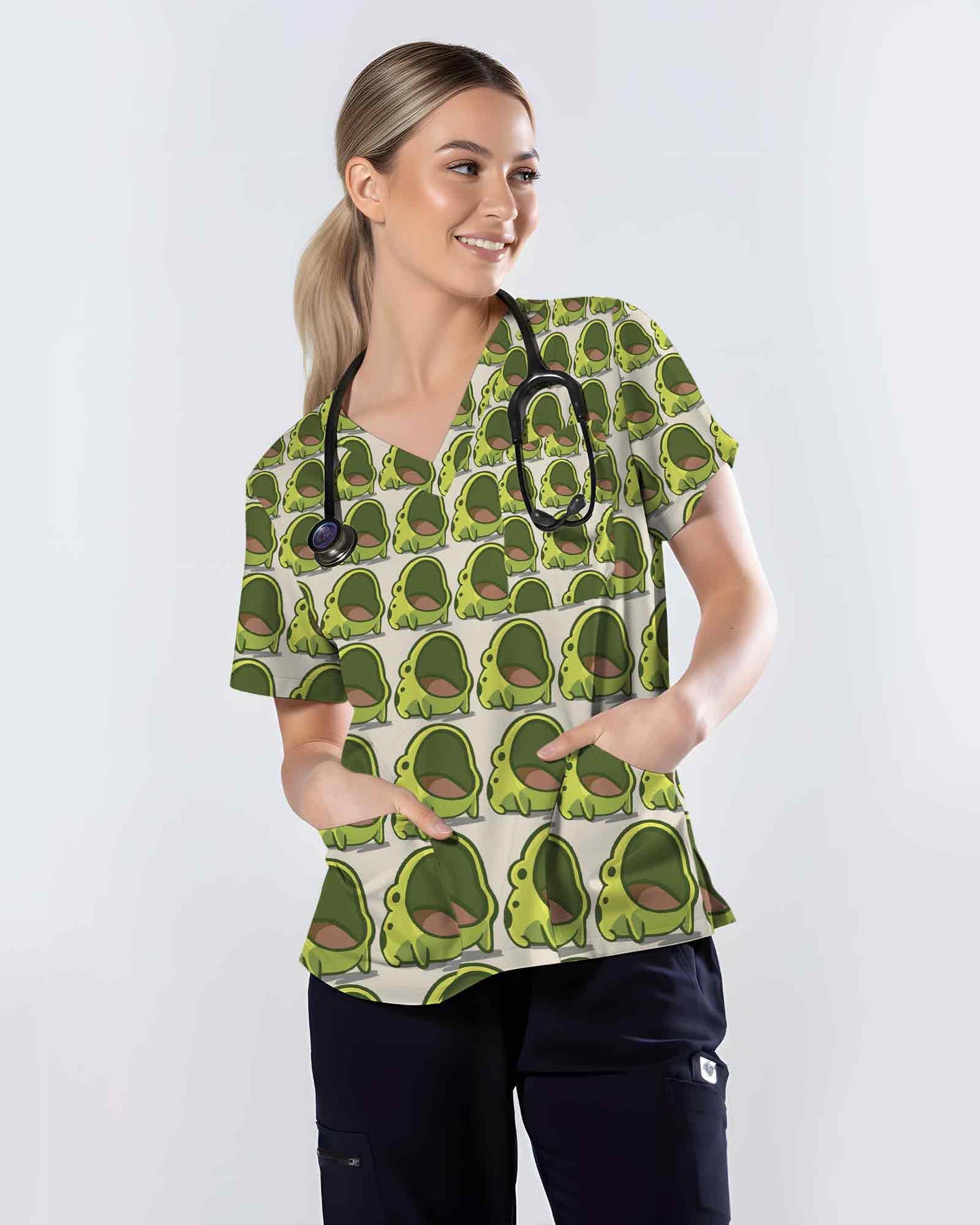 Funny Screaming Frog Cute Nurse Scrub Top - Scrubloop