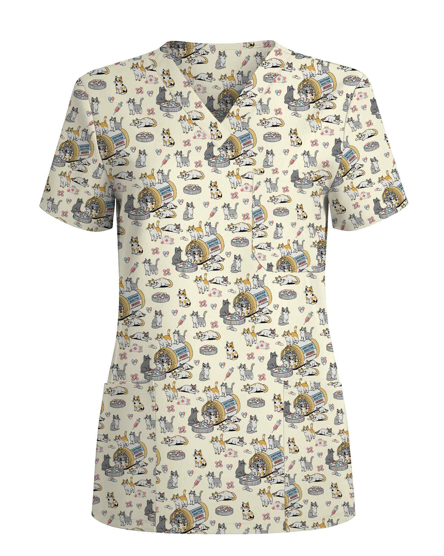 Funny Serotonin Booster Cat Nursing Scrub Top - Scrubloop