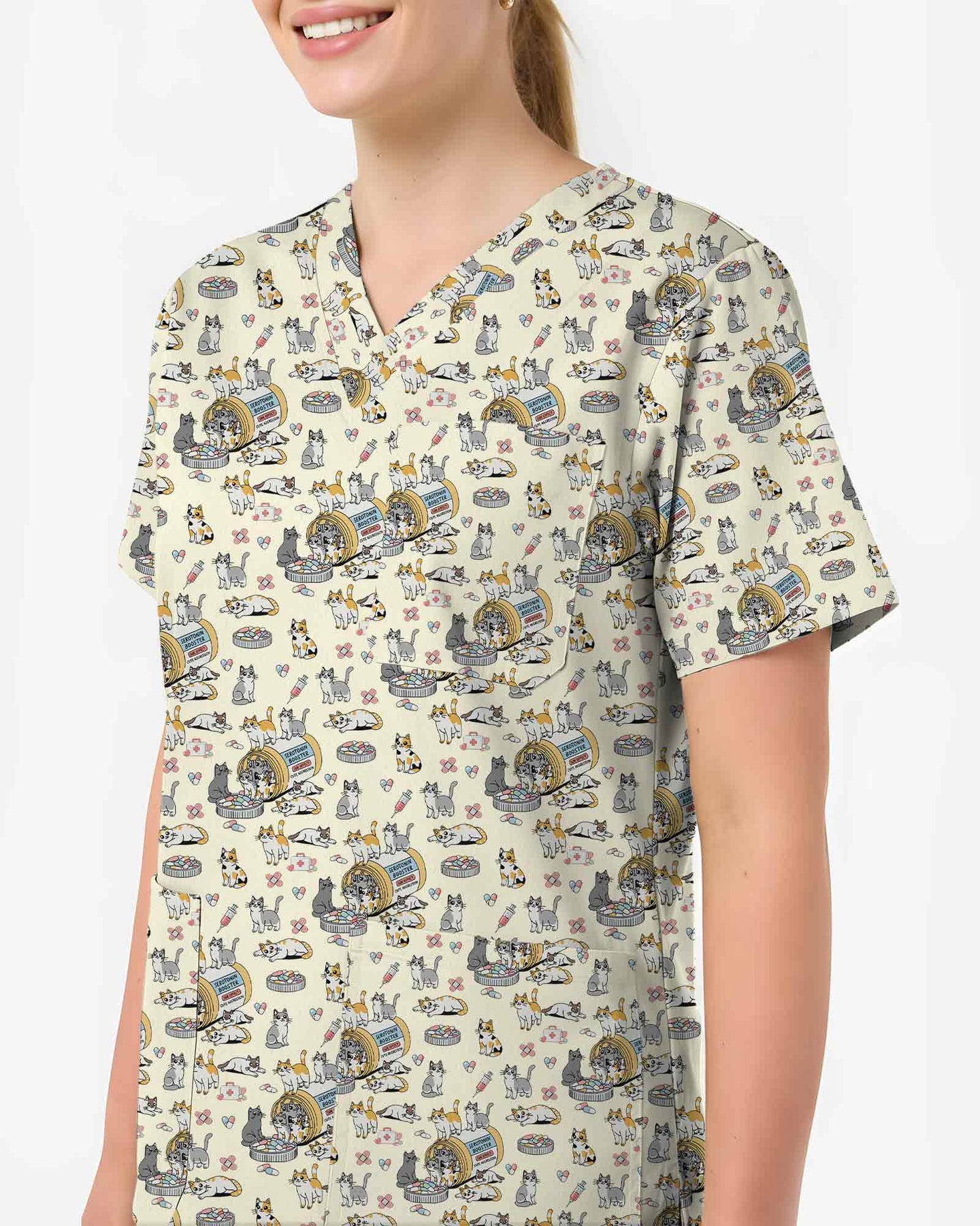 Funny Serotonin Booster Cat Nursing Scrub Top - Scrubloop