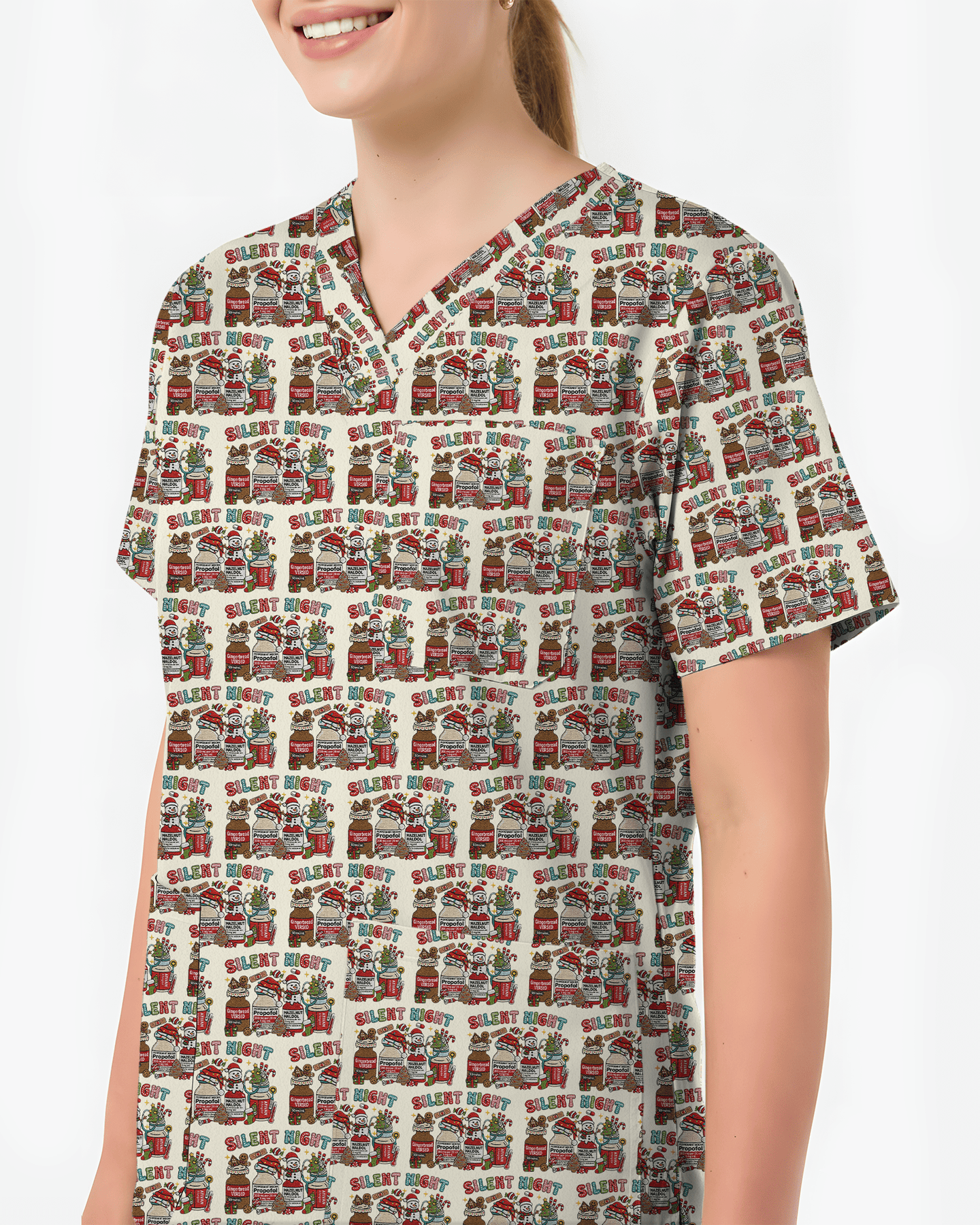 Funny Silent Night Medical Christmas Scrub Top - Scrubloop