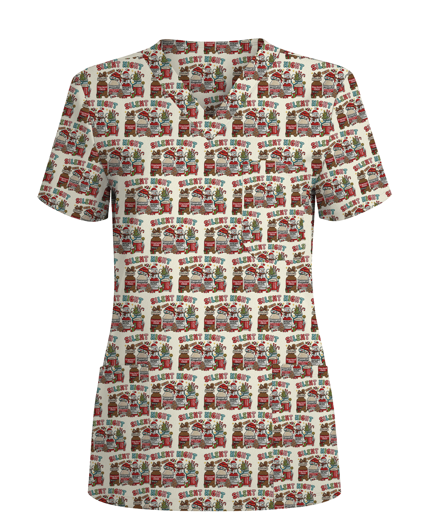 Funny Silent Night Medical Christmas Scrub Top - Scrubloop