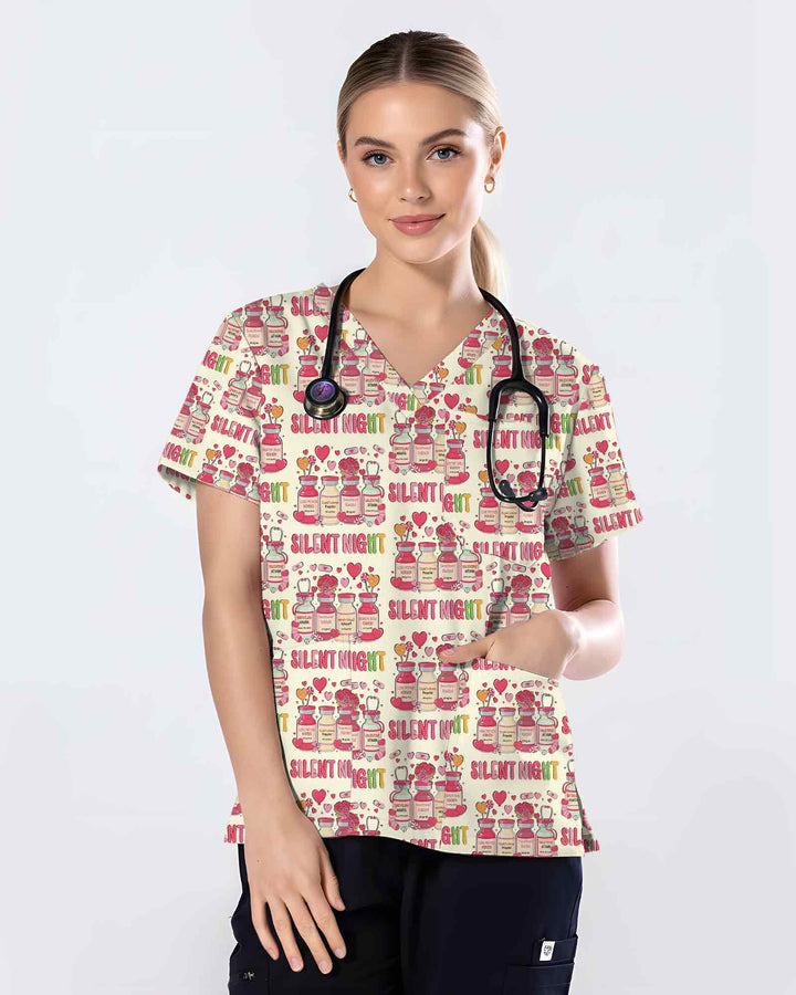 Funny Silent Night Valentine Nurse Scrub Top