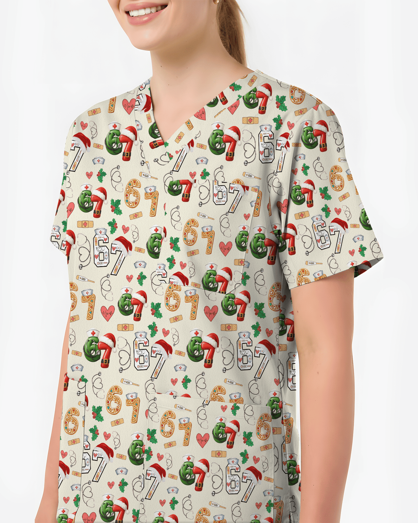 Funny Six Seven Christmas Nurse Scrub Top - Scrubloop
