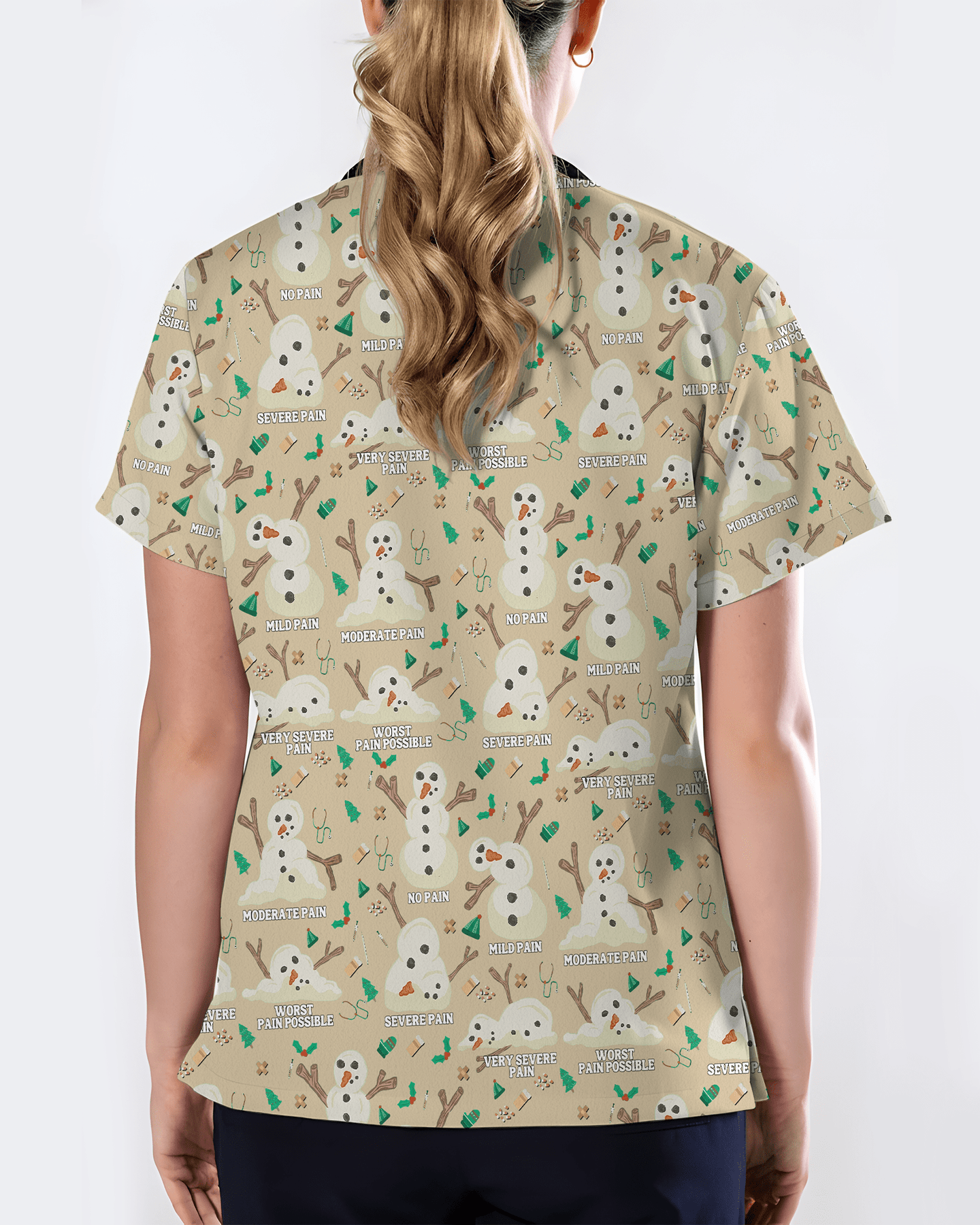 Funny Snowman Pain Scale Christmas Nursing Scrub Top - Scrubloop