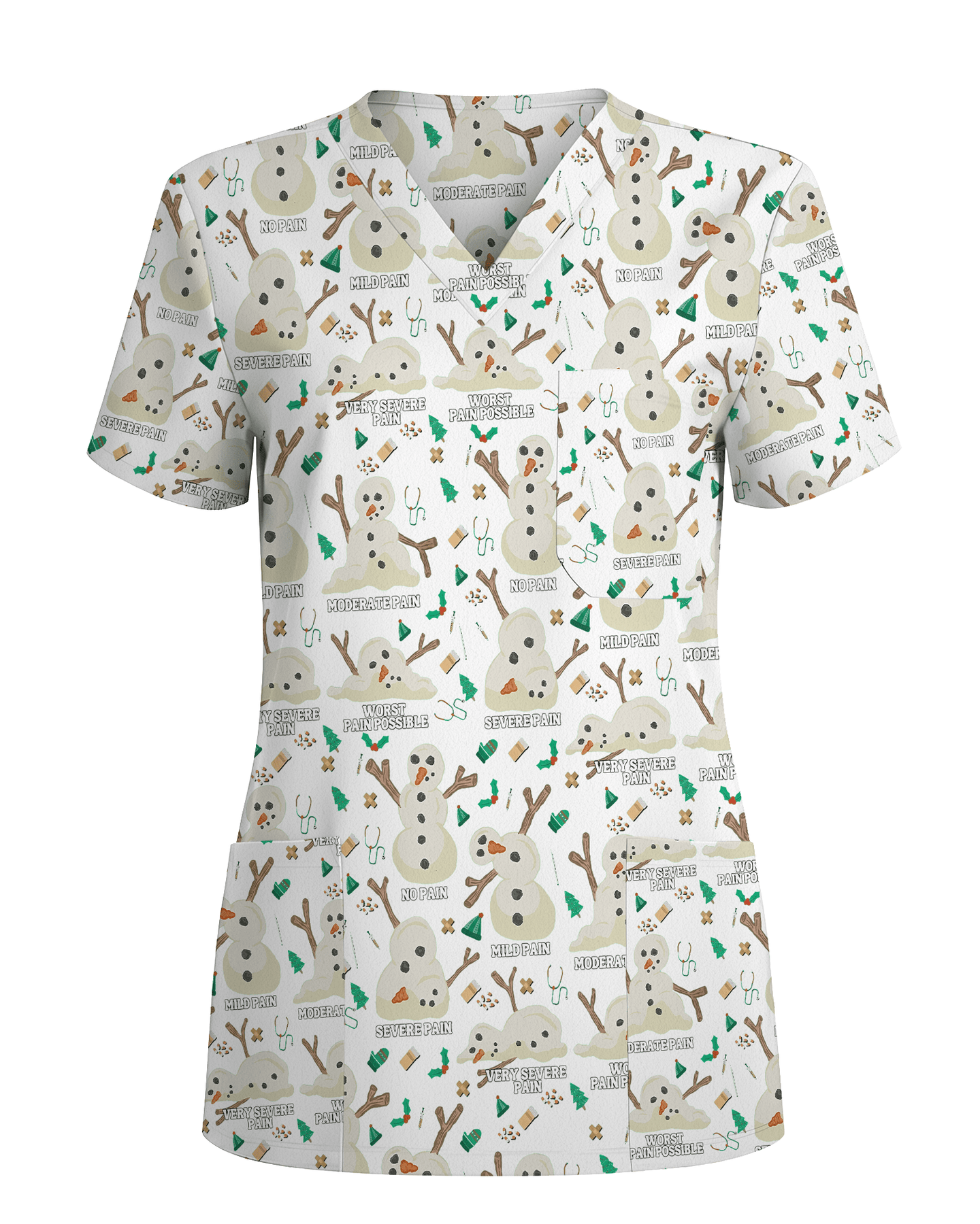 Funny Snowman Pain Scale Christmas Nursing Scrub Top - Scrubloop