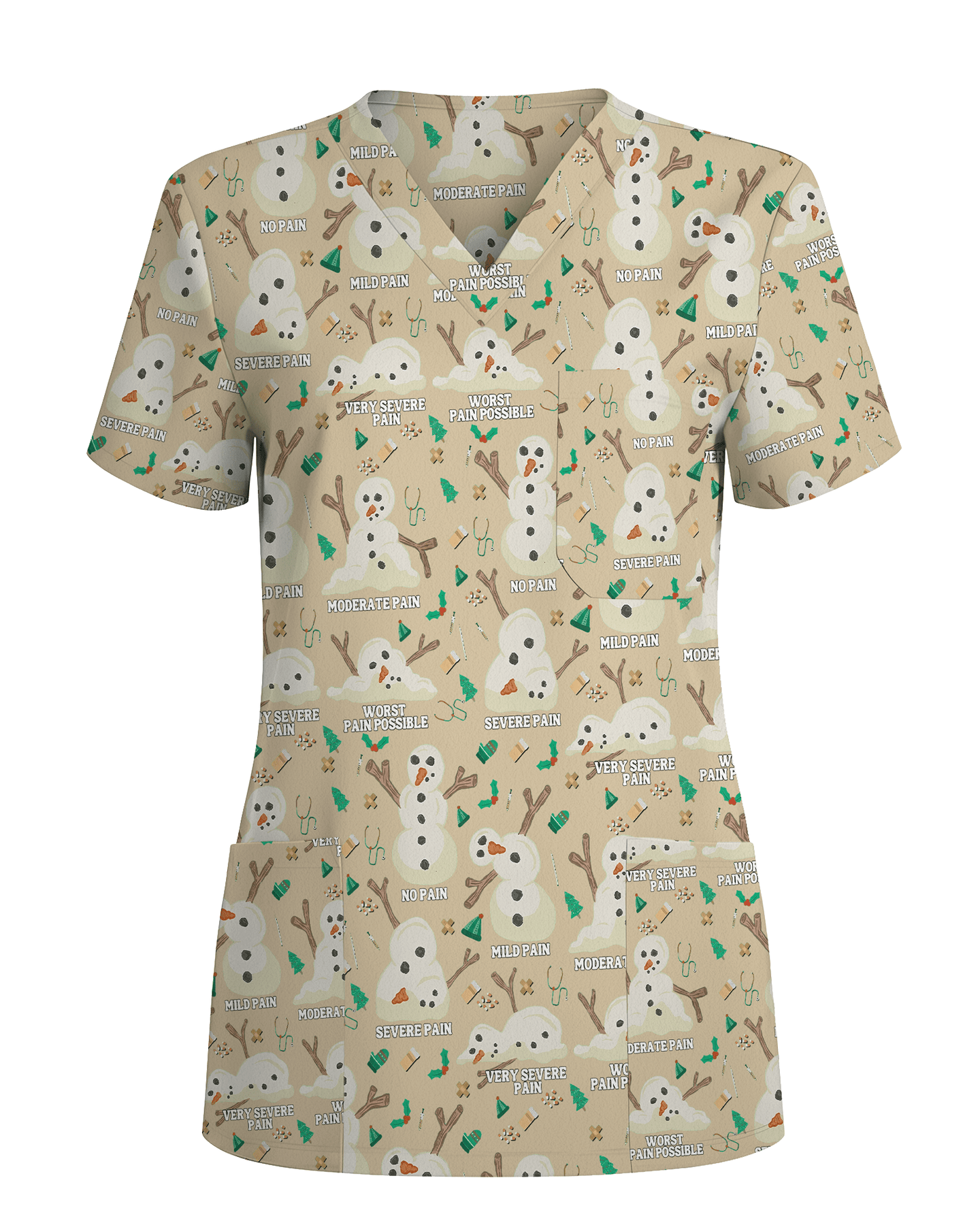 Funny Snowman Pain Scale Christmas Nursing Scrub Top - Scrubloop