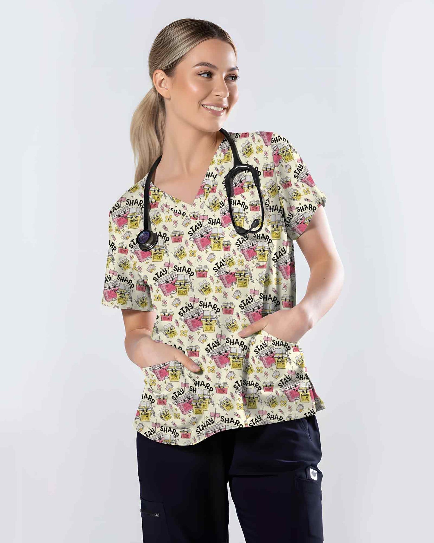 Funny Stay Sharp Nurse Medical Scrub Top - Scrubloop
