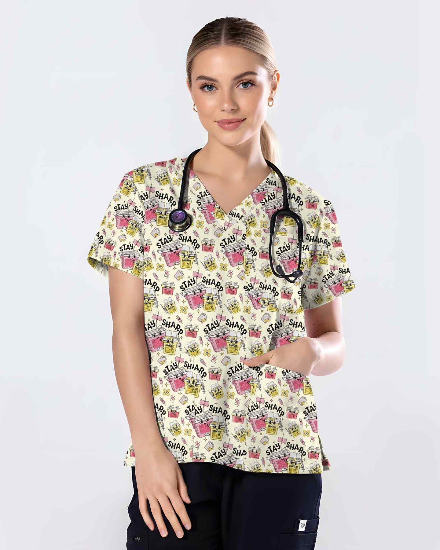 Funny Stay Sharp Nurse Medical Scrub Top - Scrubloop
