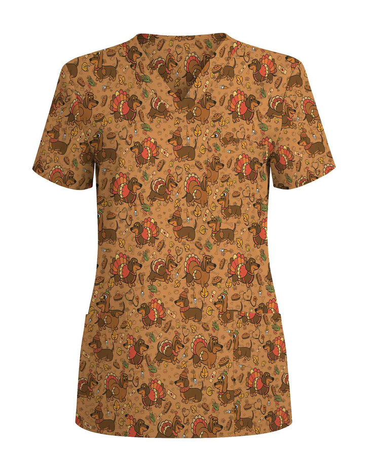 Funny Thanksgiving Dachshund Scrub Top