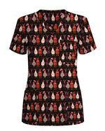 Funny Valentine Chicken with Heart Illustration Women Scrub Top - Scrubloop
