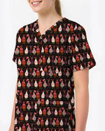 Funny Valentine Chicken with Heart Illustration Women Scrub Top - Scrubloop