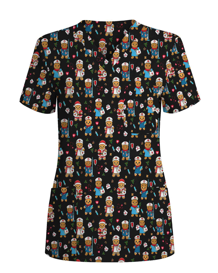 Gingerbread Nurse Scrub Top