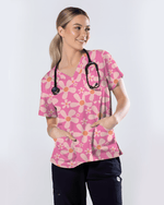 Groovy Pink Retro Disco Waves Women Scrub Top - Scrubloop