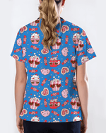 Groovy Snacks Funky Colorful Treat Parade Women Scrub Top - Scrubloop
