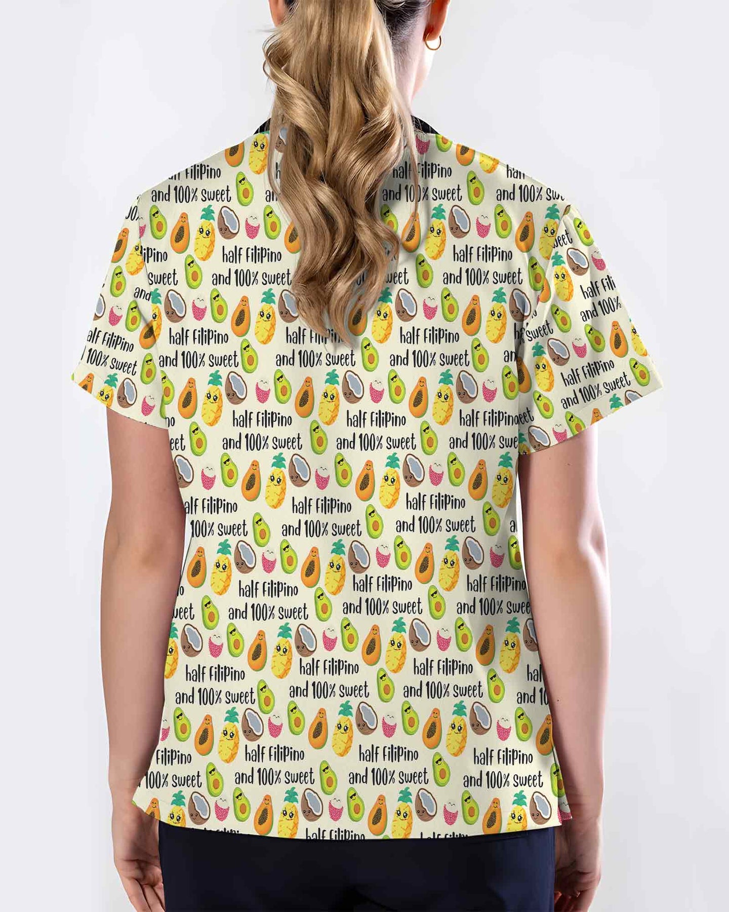 Half Filipino And 100% Sweet Cute Fruit Nurse Scrub Top - Scrubloop