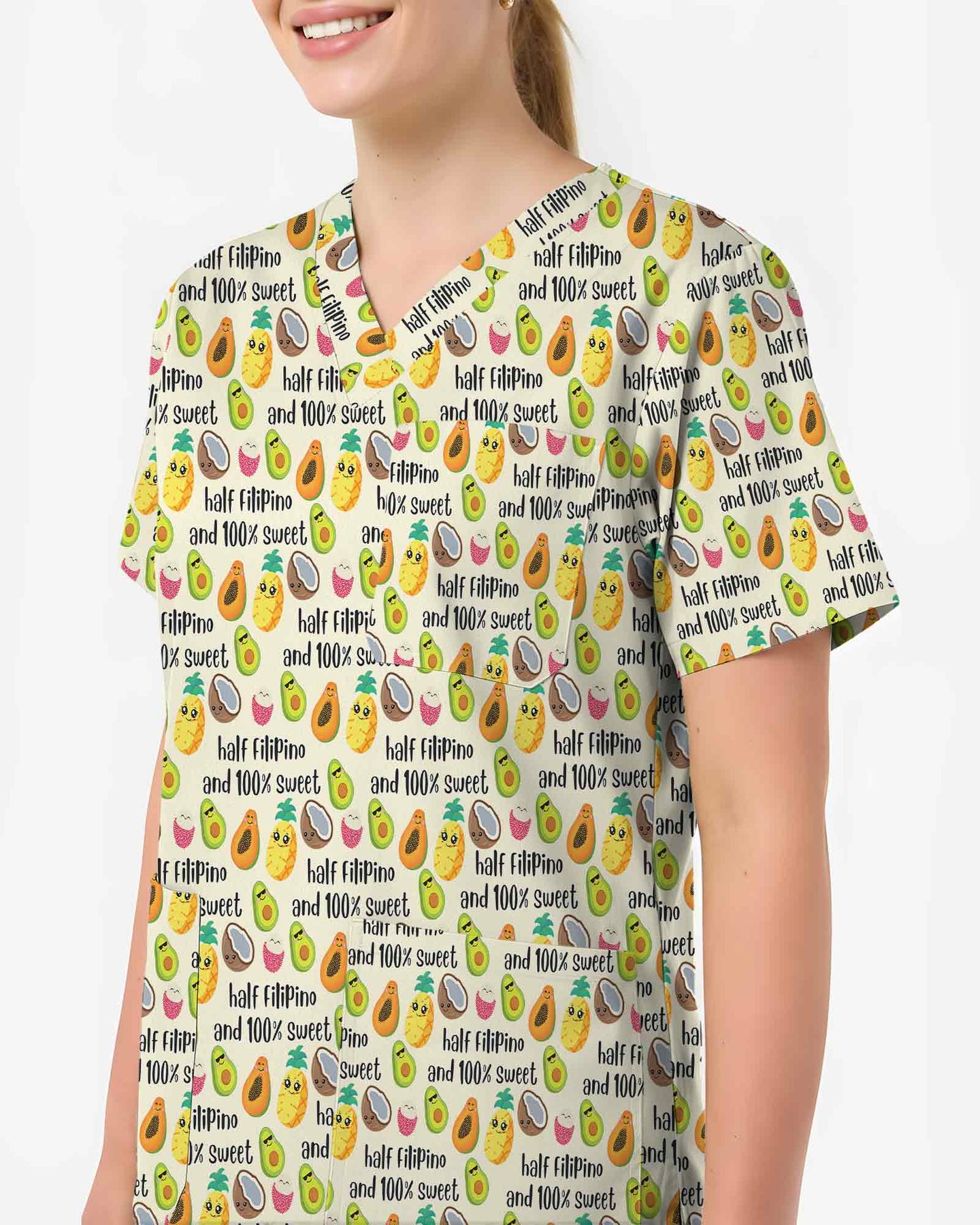 Half Filipino And 100% Sweet Cute Fruit Nurse Scrub Top - Scrubloop