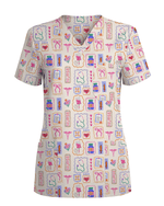 Hand-Drawn Colorful Nurse Life Doodle Scrub Top - Scrubloop
