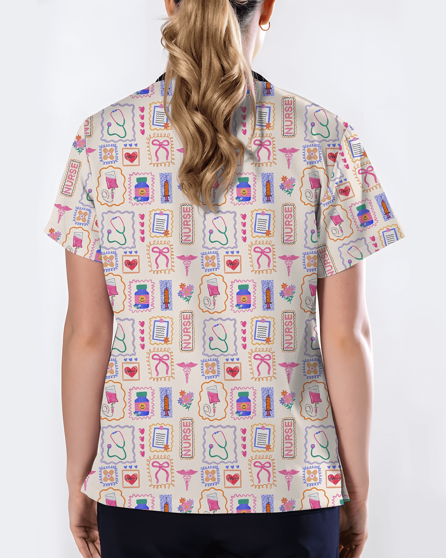 Hand-Drawn Colorful Nurse Life Doodle Scrub Top - Scrubloop